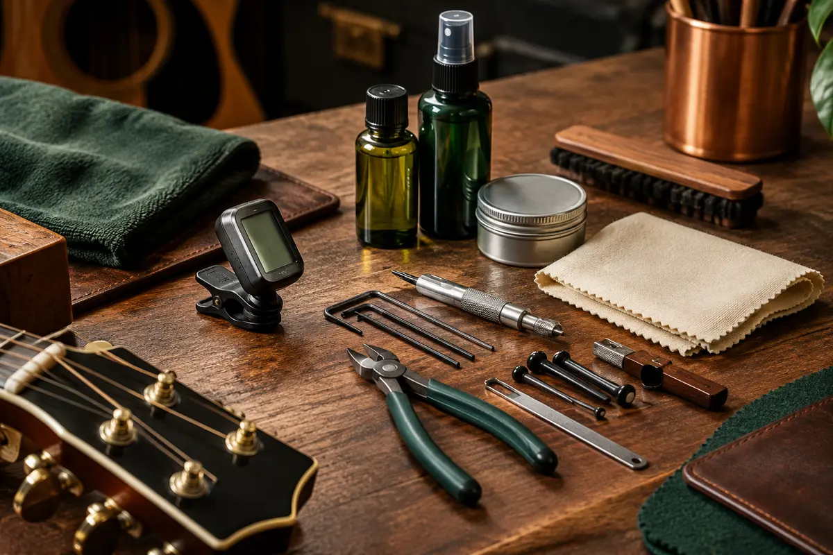 Accordeur, outils de réglage et produits d’entretien pour guitare