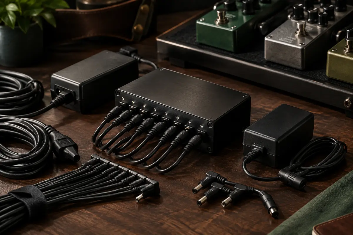 Bloc d’alimentation et câbles pour pédales d’effets de guitare