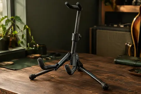 Support de guitare Cahaya pliable en métal, avec bras pivotants et mousse EVA sur les zones d’appui