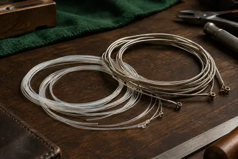 Jeu de cordes pour guitare classique, avec cordes aiguës en nylon et basses filées argentées
