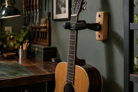 Accroche murale Sondery en hêtre avec bras rembourrés et verrouillage automatique pour guitare